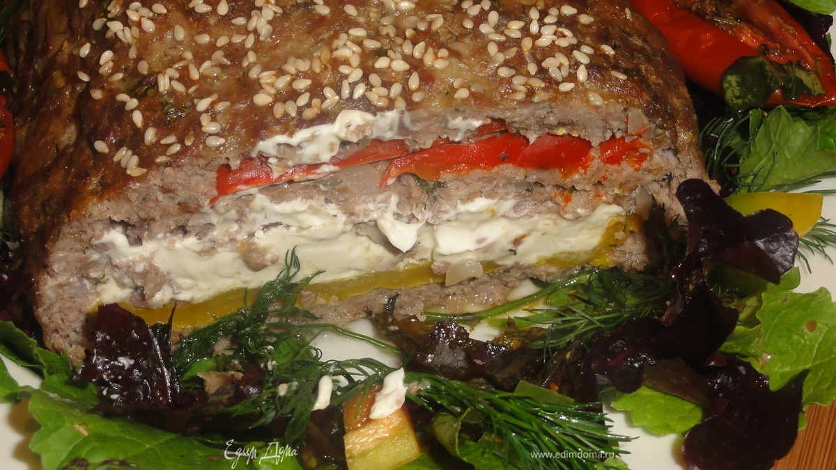 Мясной многослойный хлебец. Пенне с вялеными помидорами.