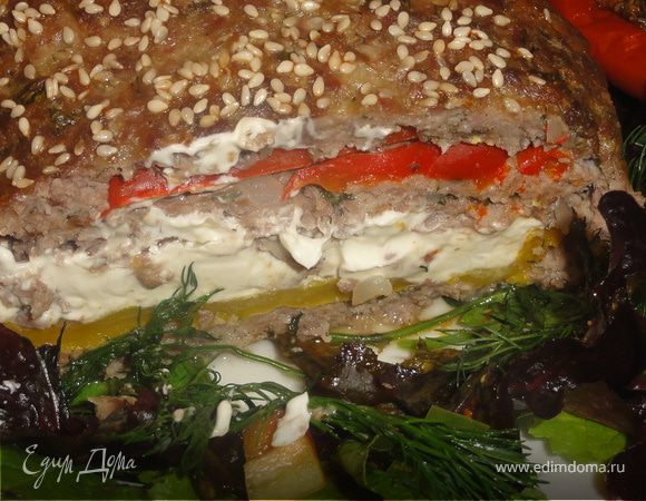 Мясной многослойный хлебец. Пенне с вялеными помидорами.