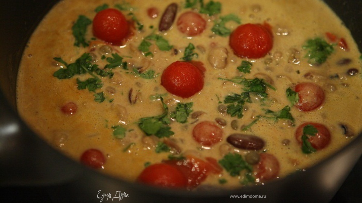 Закуска из фасоли с чечевицей и кинзой