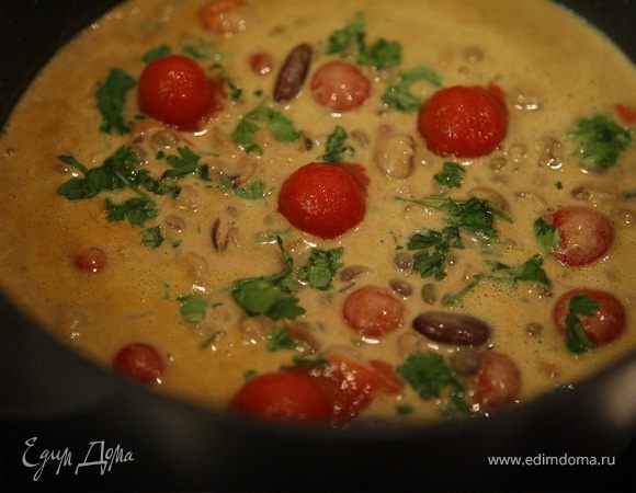 Закуска из фасоли с чечевицей и кинзой