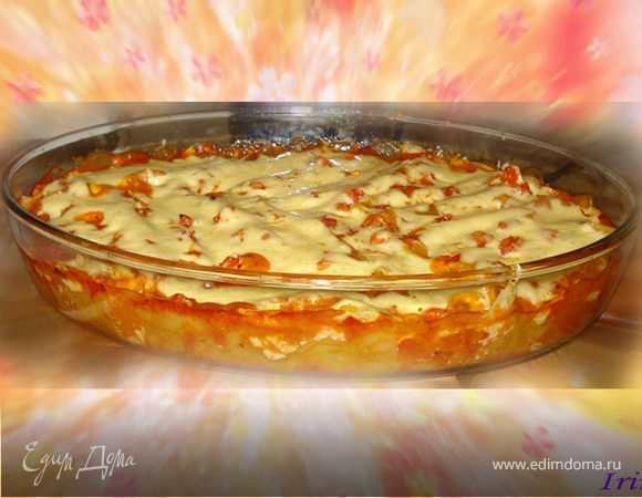 Каннелони с начинкой из курицы, баклажанов и творожного сыра