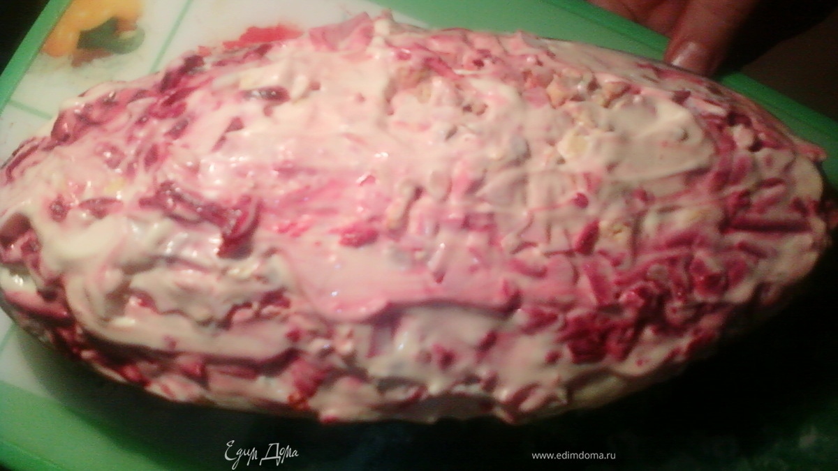 Селедка под шубой с жареным луком