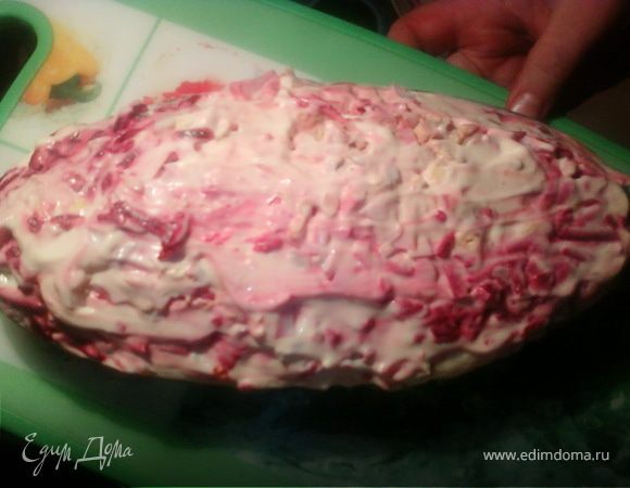 Селедка под шубой с жареным луком