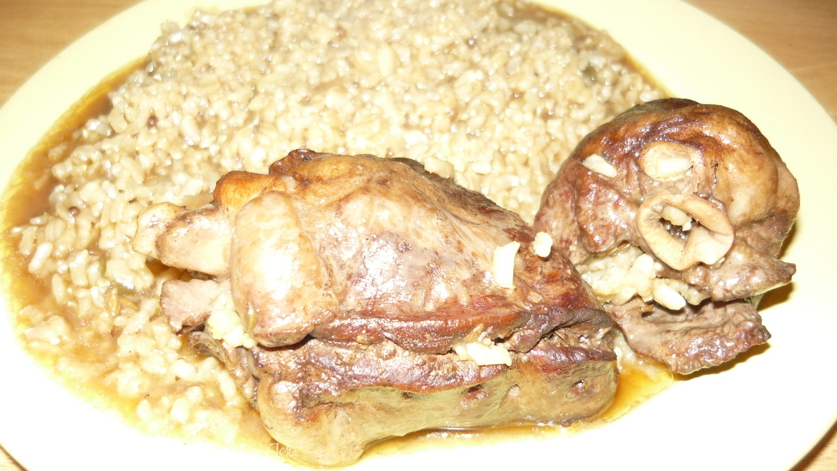 Бараньи сердца с бурым рисом