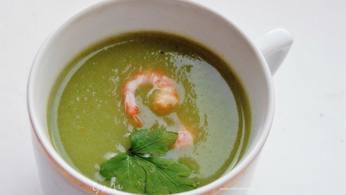 суп-пюре из брокколи с креветками