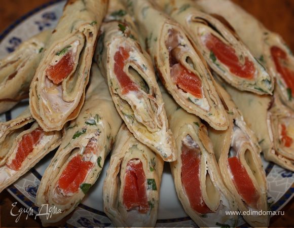 Блинчики с слабосоленой семгой (по рецепту Аллы)