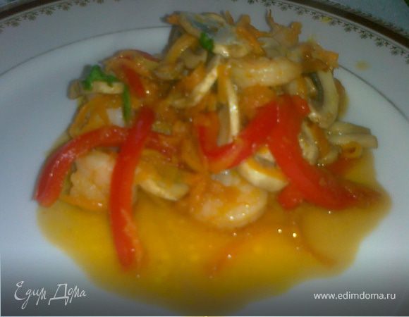 Имбирные креветки с грибами Имбирные креветки с грибами