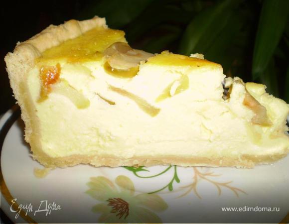 Творожный пирог с тушеными яблоками