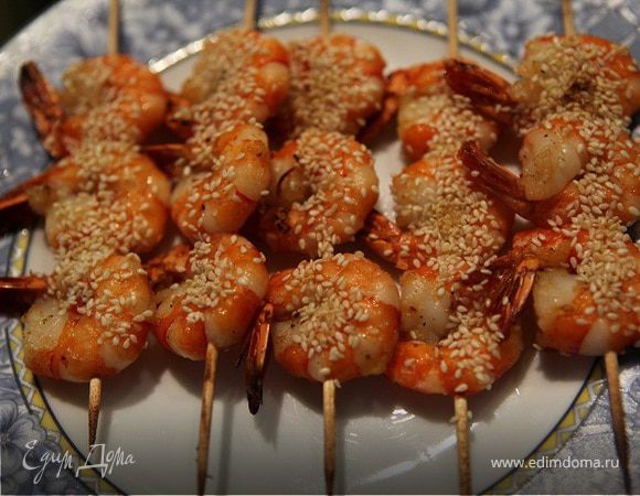 Креветки с имбирем и медом под грилем Креветки с имбирем и медом под грилем