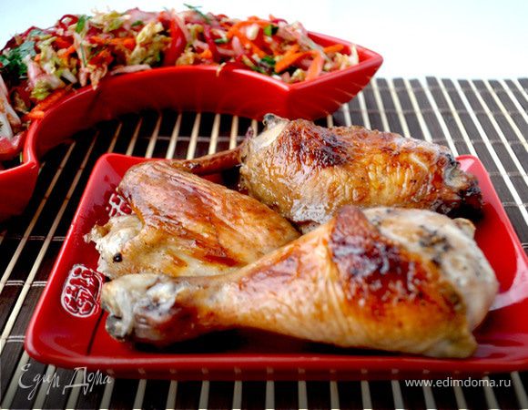 Запечённая курица+острый овощной салат Запечённая курица+острый овощной салат