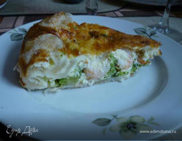 Пирог с брокколи и креветками