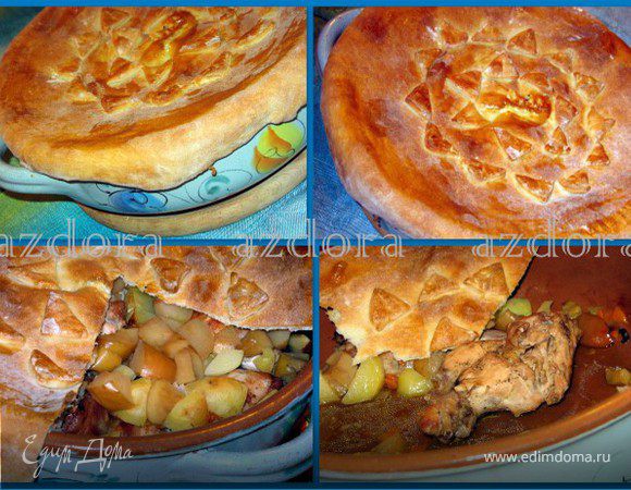 Кролик с яблоками под хлебной корочкой