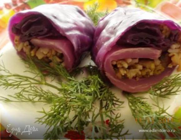 Постные голубцы из краснокочанной капусты 