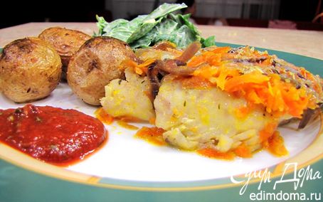 Рецепт Судак запеченный в шубе из моркови