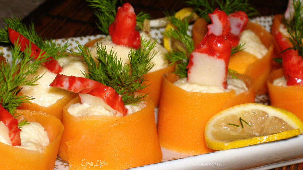 Роллы из моркови с креветками