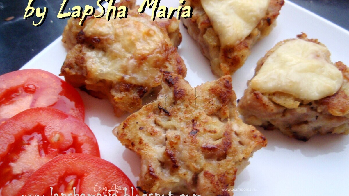 Звездочки и сердечки из рубленного мяса с сырной корочкой