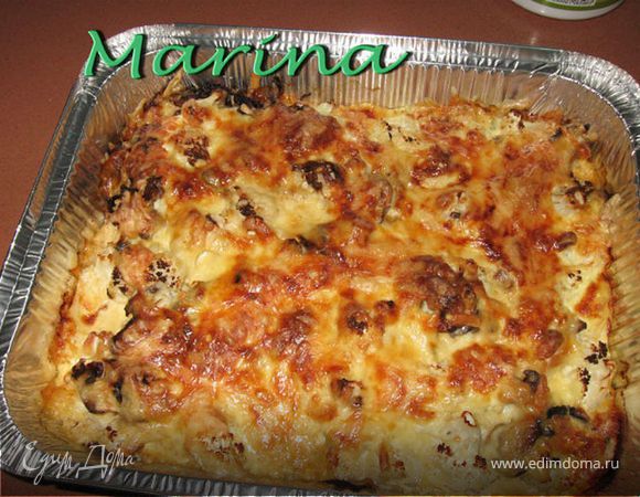 Цветная капуста с грибами под сырной корочкой Цветная капуста с грибами под сырной корочкой
