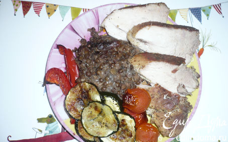 Рецепт Свинина на Старый Новый год с овощами гриль и чечевицей в мультиварке