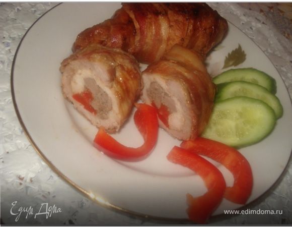 Мясные рулетики с куриной печенью и перцем Мясные рулетики с куриной печенью и перцем
