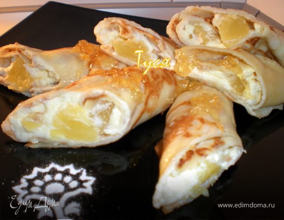 Кокосовые блинчики (на кокосовом молоке с начинкой из сливок с ананасом)