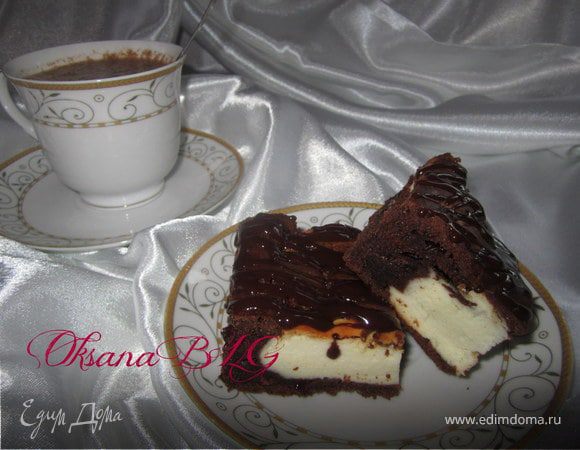 Запеканка на шоколадном тесте, с горячим шоколадом.
