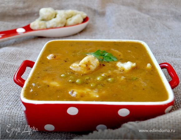 Тыквенный суп-пюре с разноцветной чечевицей и картофельными клёцками