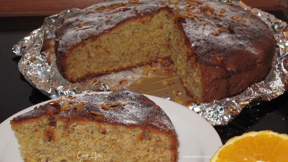 Ореховый пирог с апельсиновым сиропом по рецепту Юли Высоцкой
