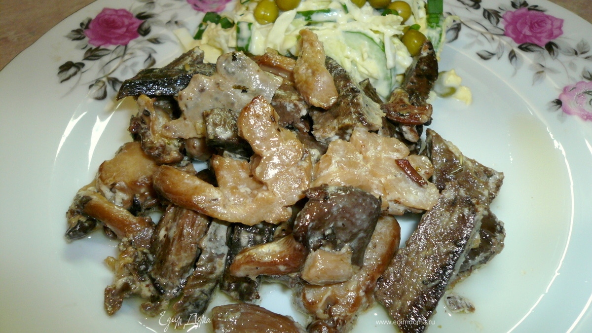 Телячье сердце тушеное с вешенками