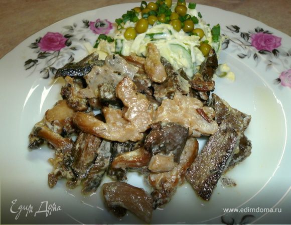 Телячье сердце тушеное с вешенками