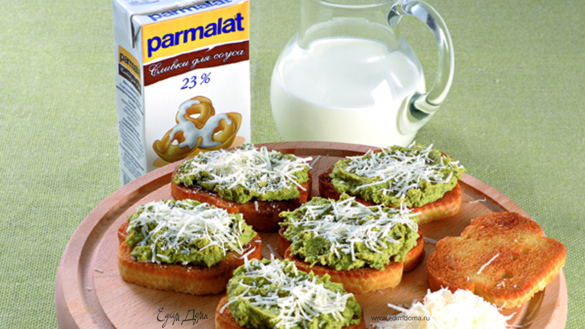 Брускетта со сливочным пюре из горошка с мятой