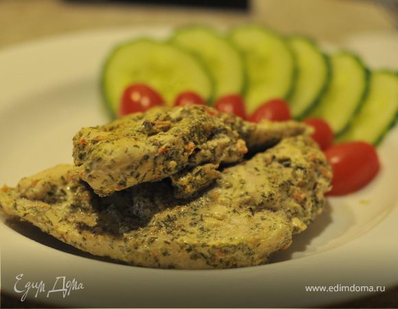 Курица в творожно-горчичном маринаде с травками-муравками