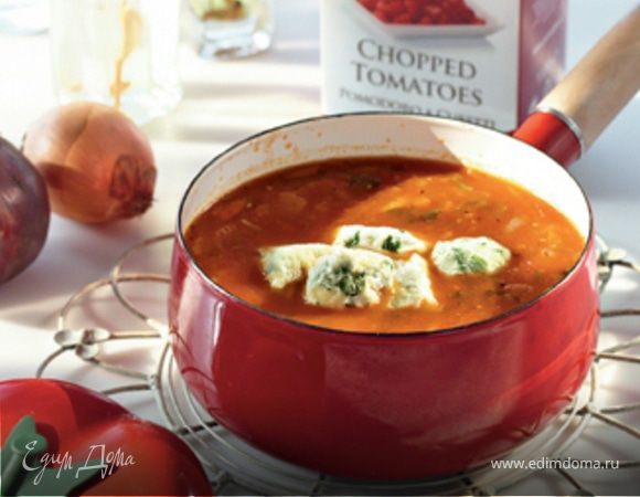Томатный суп с клецками из зеленого лука Томатный суп с клецками из зеленого лука