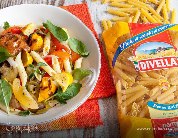 Теплый салат с пенне и запеченными овощами Теплый салат с пенне и запеченными овощами