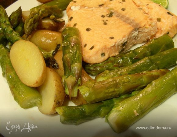 Гарнир: картофель и спаржа с мятой и лимонным маслом Гарнир: картофель и спаржа с мятой и лимонным маслом