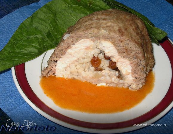 Рулет из баранины  с куринным  филе