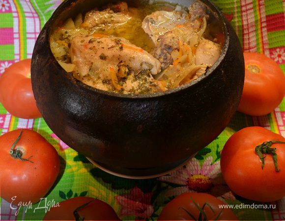 Курица запеченная в чугунке Курица запеченная в чугунке