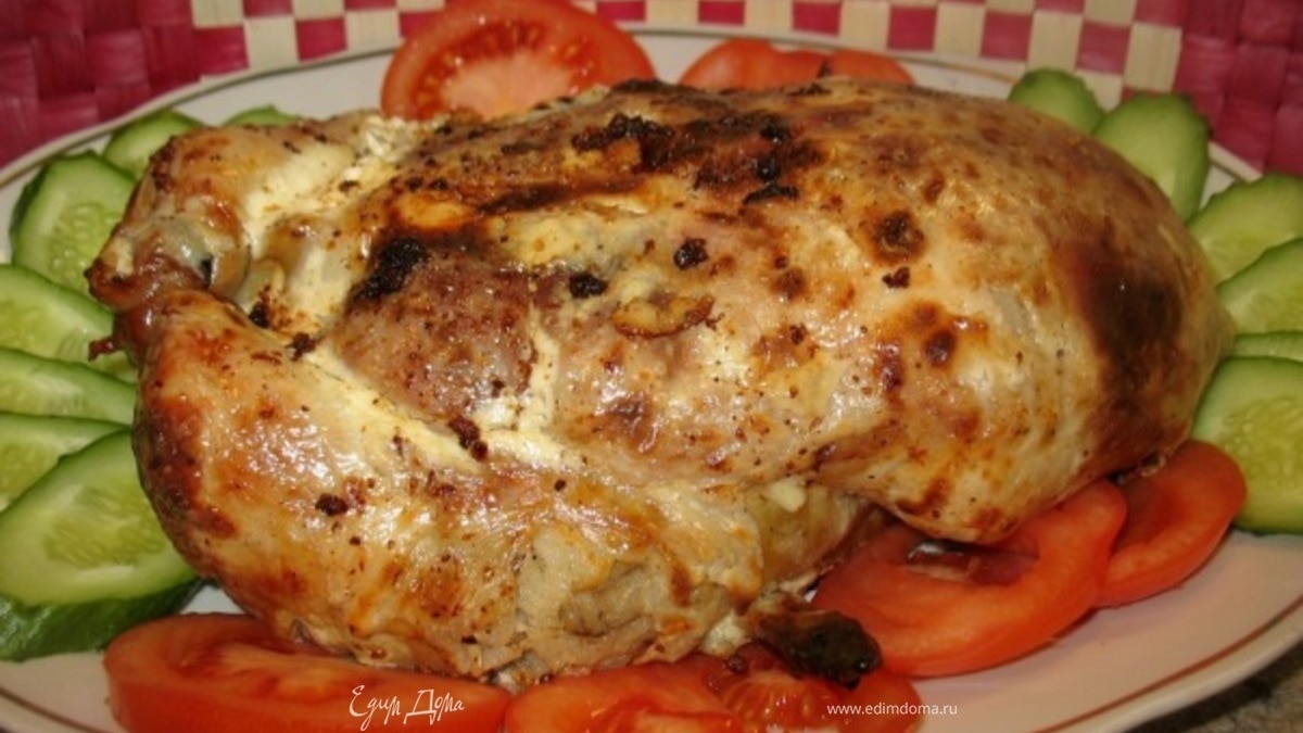 Фаршированная курица рисом с грибами
