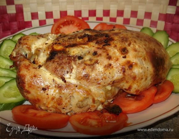 Фаршированная курица рисом с грибами
