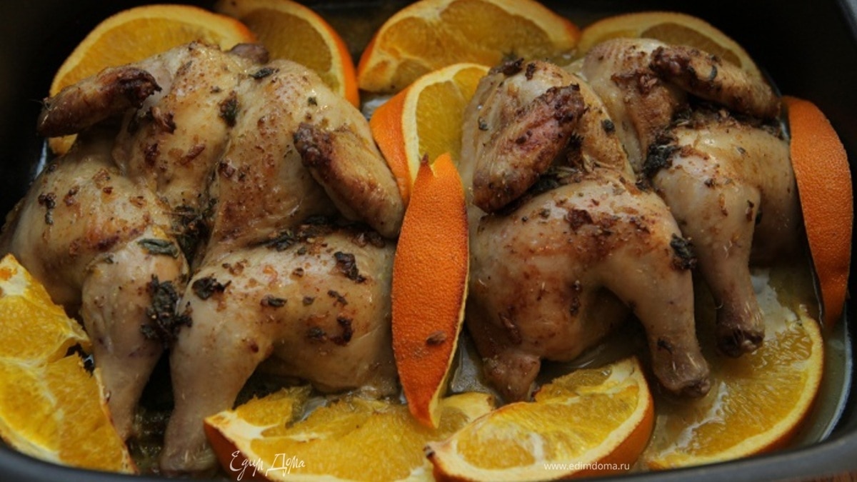 Цыплята, запеченные с апельсинами и орегано