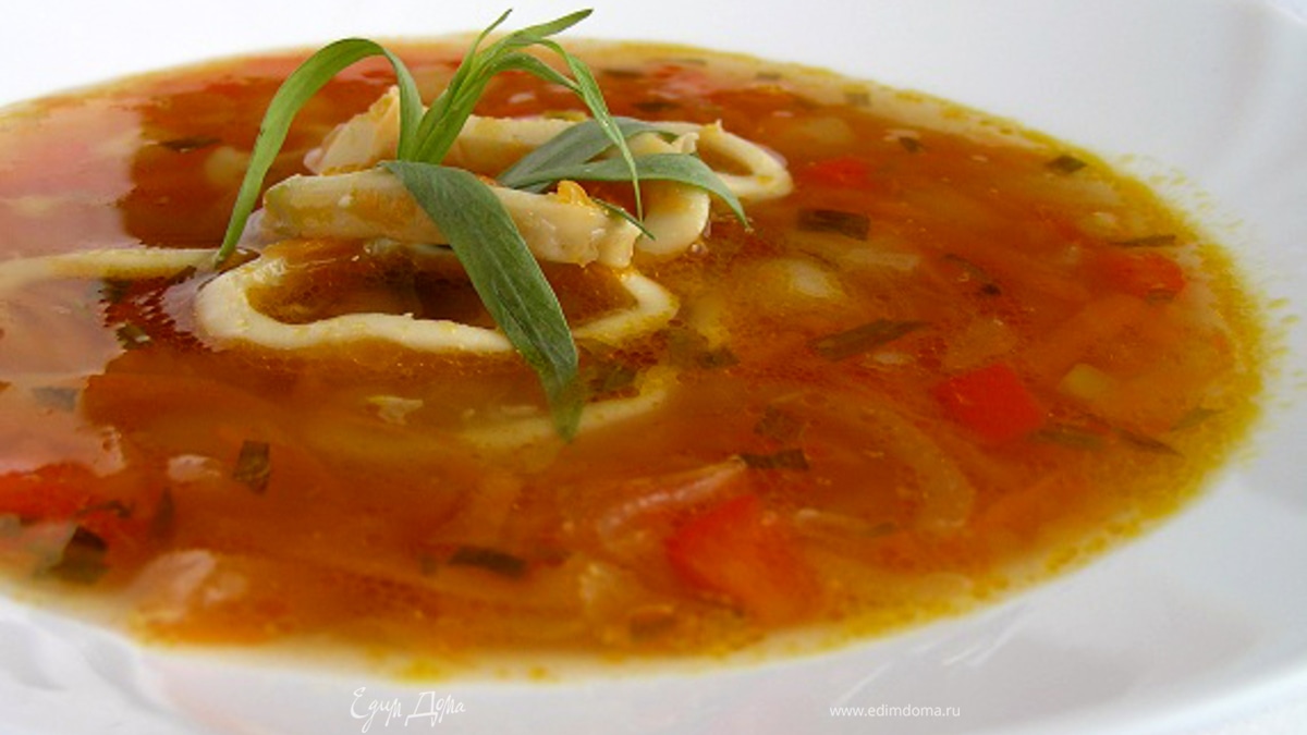 Суп с кальмарами и эстрагоном