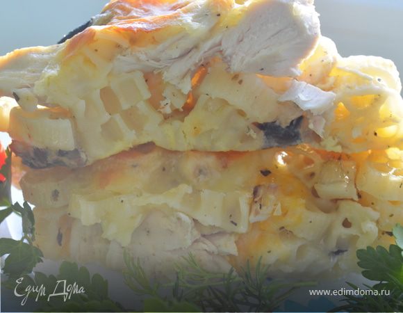 Запеканка  из макарон  с грибами и курицей