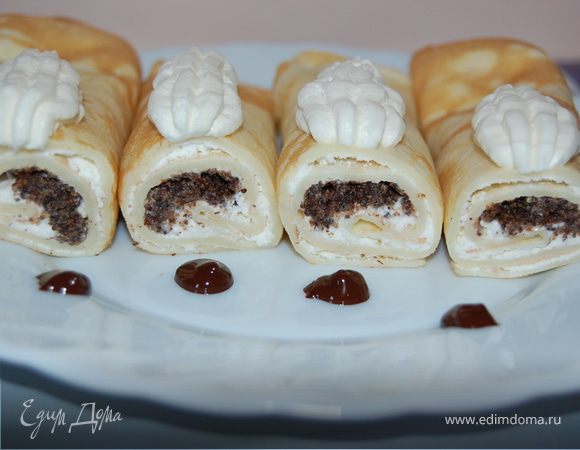 Блинчики с творожно-сметанно-маковой начинкой Блинчики с творожно-сметанно-маковой начинкой