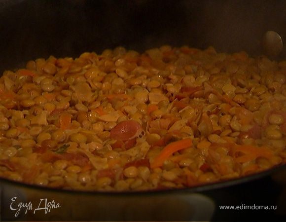 Чечевица с грибами, ветчиной и куриными сосисками Чечевица с грибами, ветчиной и куриными сосисками