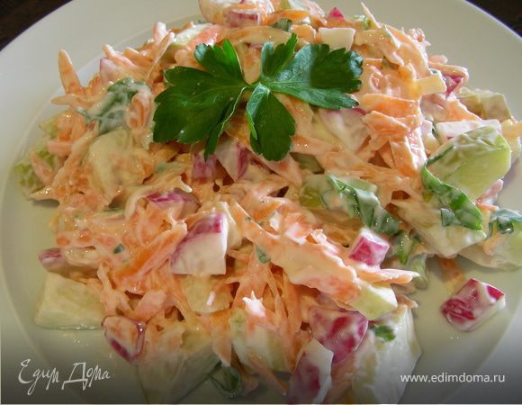 Легкий салат из редиса с морковью и творогом Легкий салат из редиса с морковью и творогом