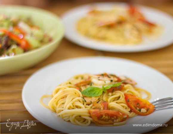 Паста с креветками и базиликом Паста с креветками и базиликом