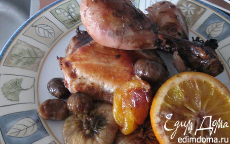 Рецепт Курица с апельсинами, каштанами и сухофруктами