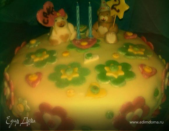 Торт малиново-миндальный "Нам два годика" Торт малиново-миндальный "Нам два годика"