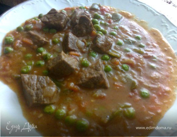 Телятина с горошком и зеленым перцем Телятина с горошком и зеленым перцем