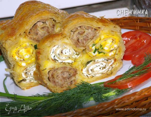 Ароматный и сочный пирог «Весенний» со слоеным тестом