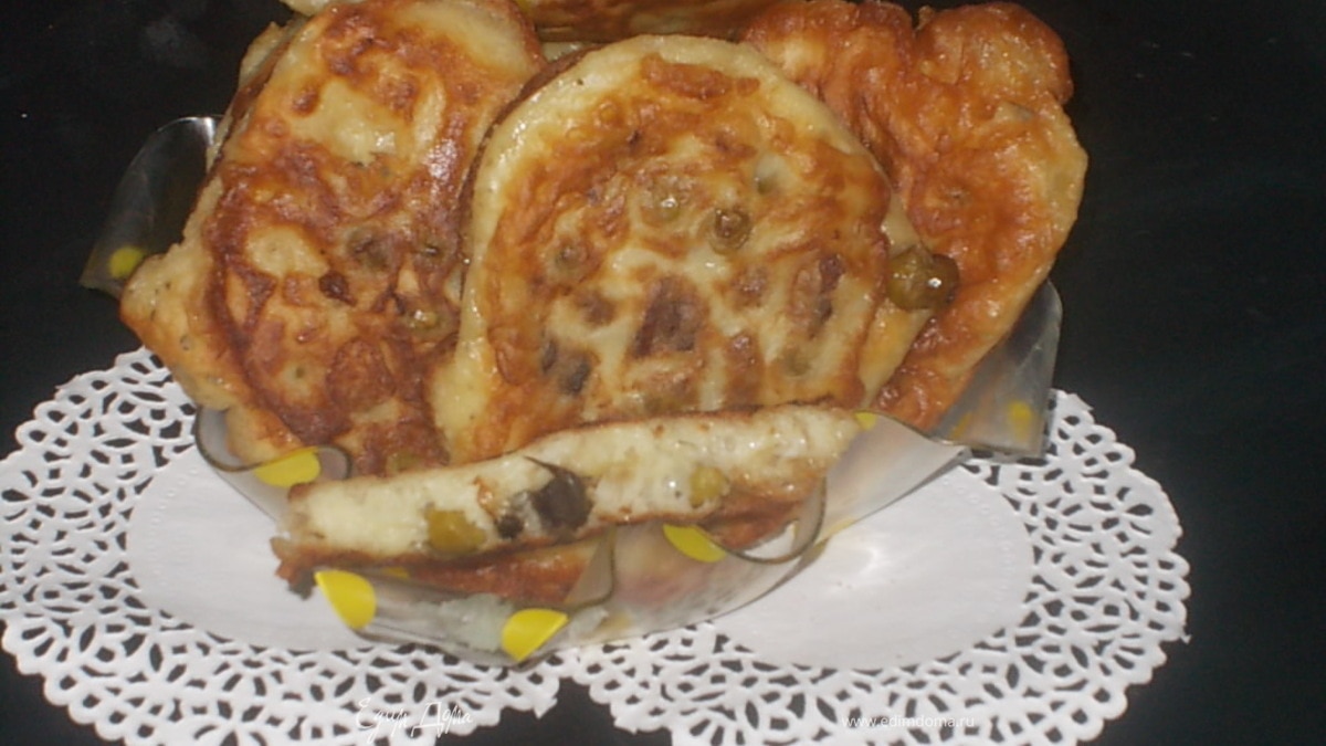 Оладьи с зелёным горошком и шампиньонами